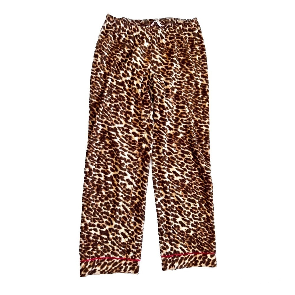 La Vie En Rose Animal Print Pyjama Pants Red Trimmed Hem Size Small